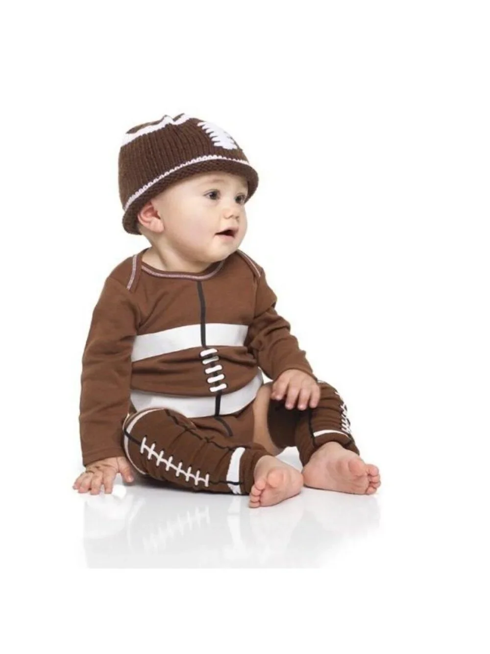 Beanie Hat Football Set Crochet Cap Leg Warmers Leggings Baby Boy Girl Knit New